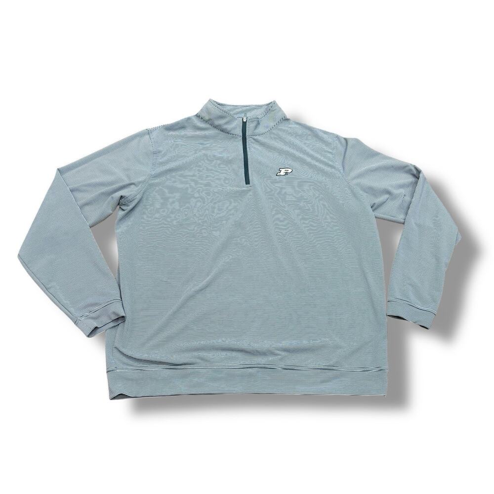 Peter Millar Size XL Perth Sugar Stripe Performance 1/4 Zip Navy White MEOEK40E